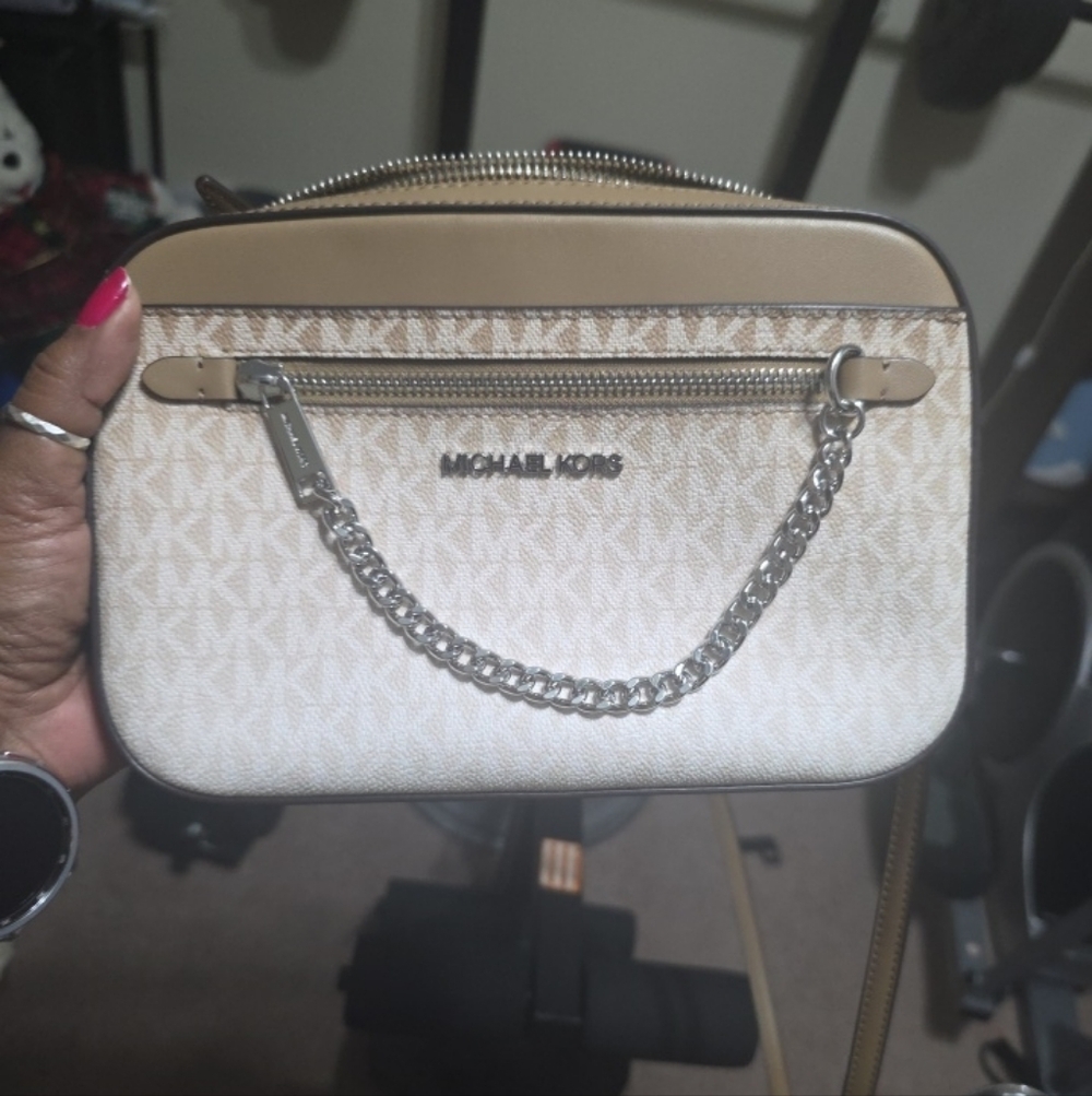 Michael Kors Cream and Tan Crossbody Bag